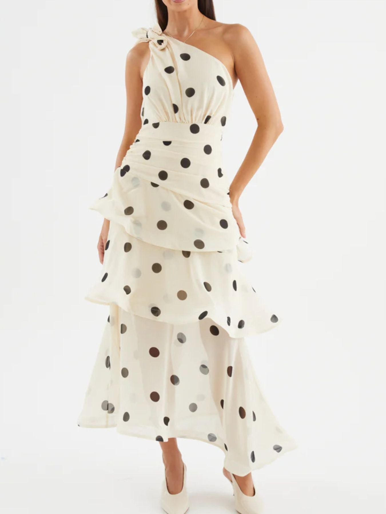 Polka Dot One-Shoulder Ruffle Dress