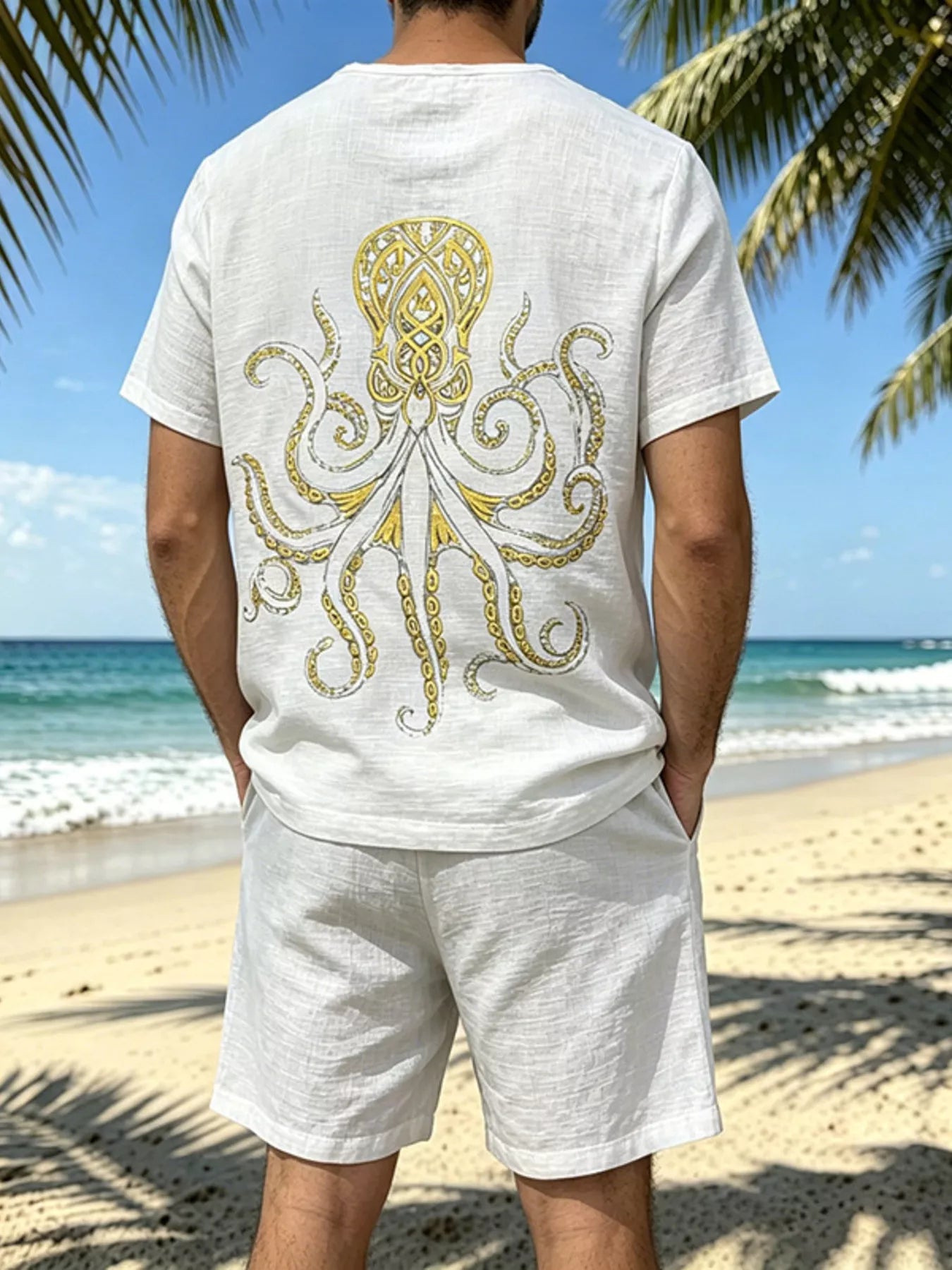 Men's Full Size Round Neck Tee and Shorts Set Plus Size