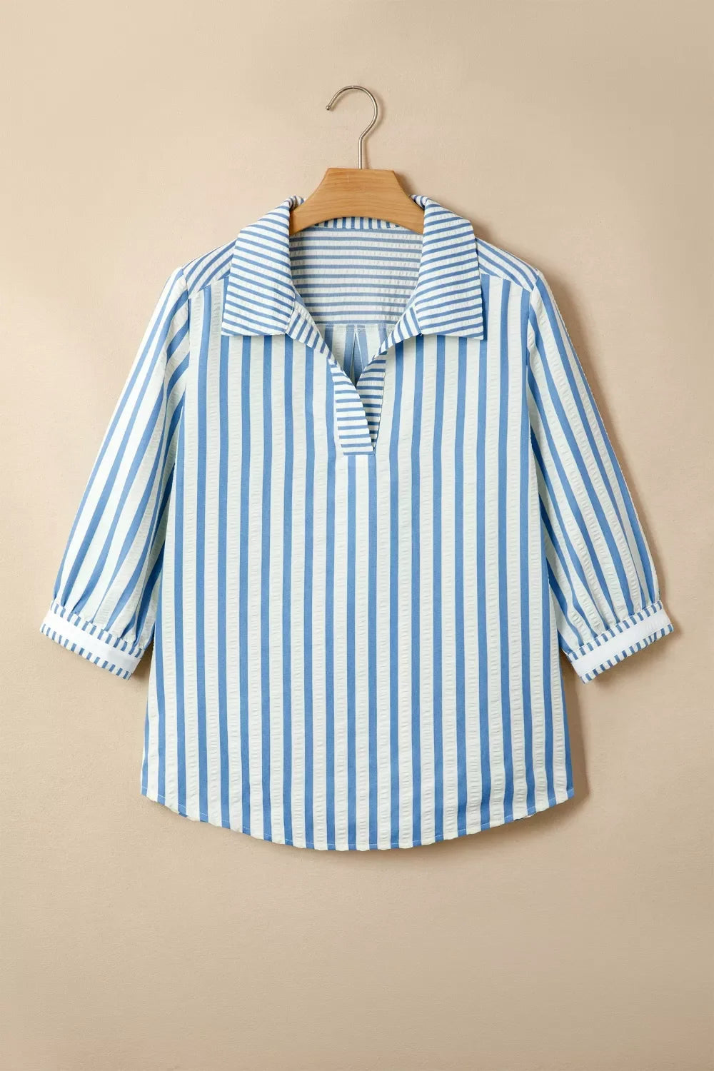Stripe 3/4 Sleeve Collared Neck Blouse