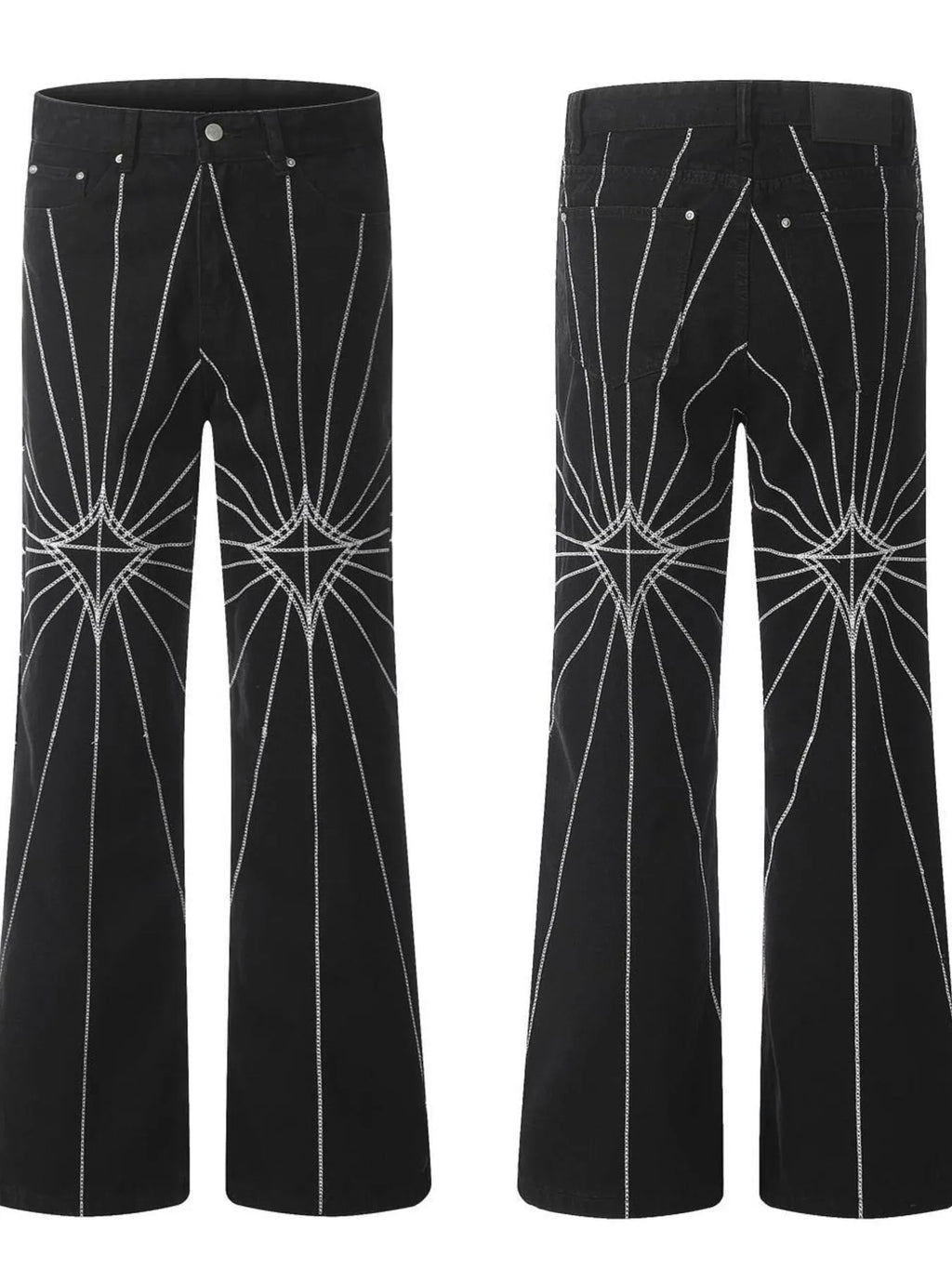 Men's Spider Web Embroidered Flared Jeans