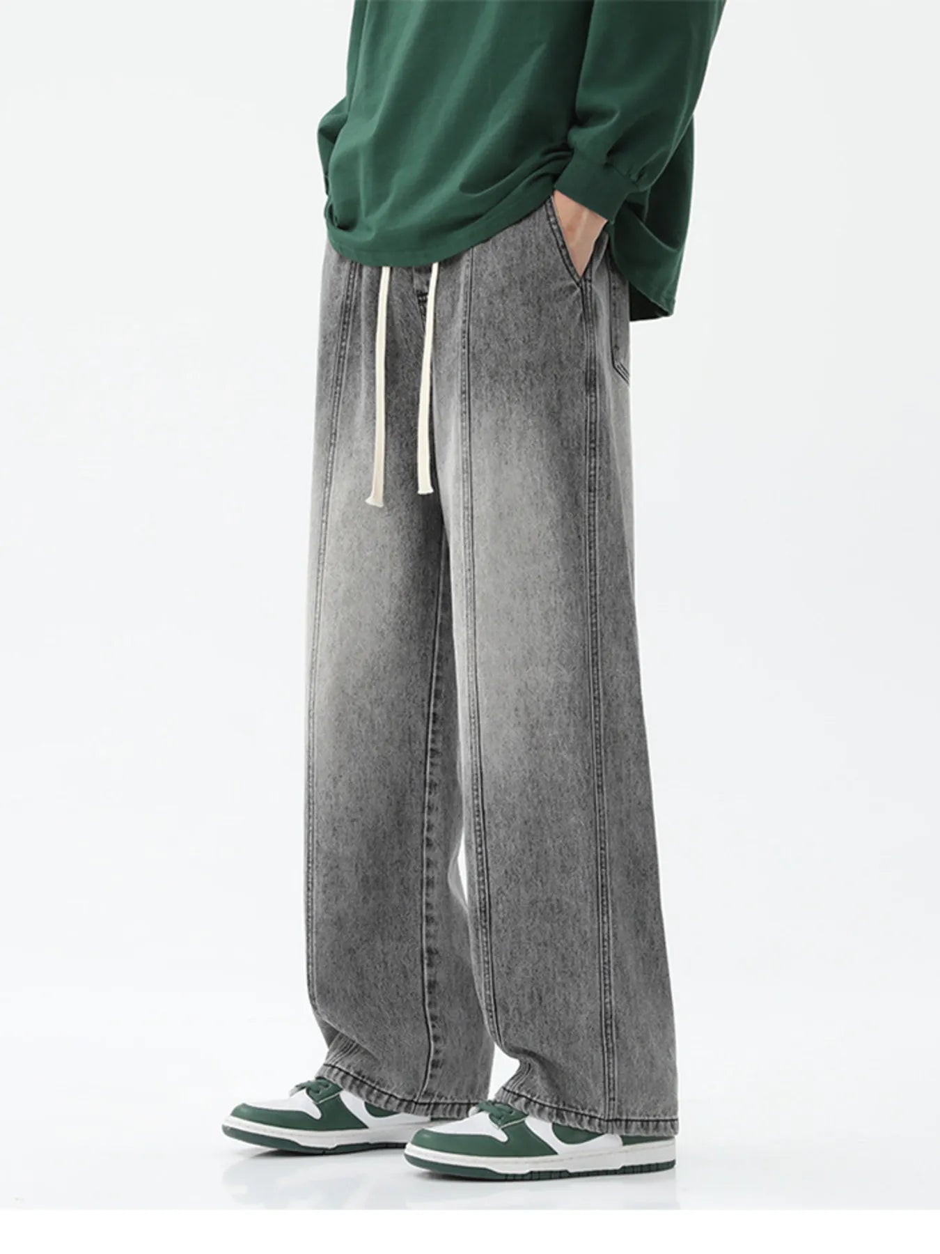 Men's Full Size Drawstring Wide Leg Jeans Plus Size