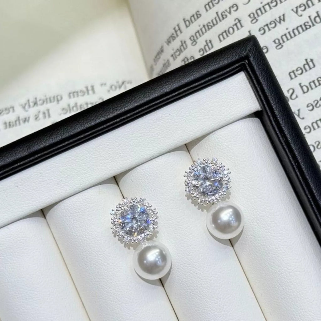 Zircon Pearl Drop Earrings