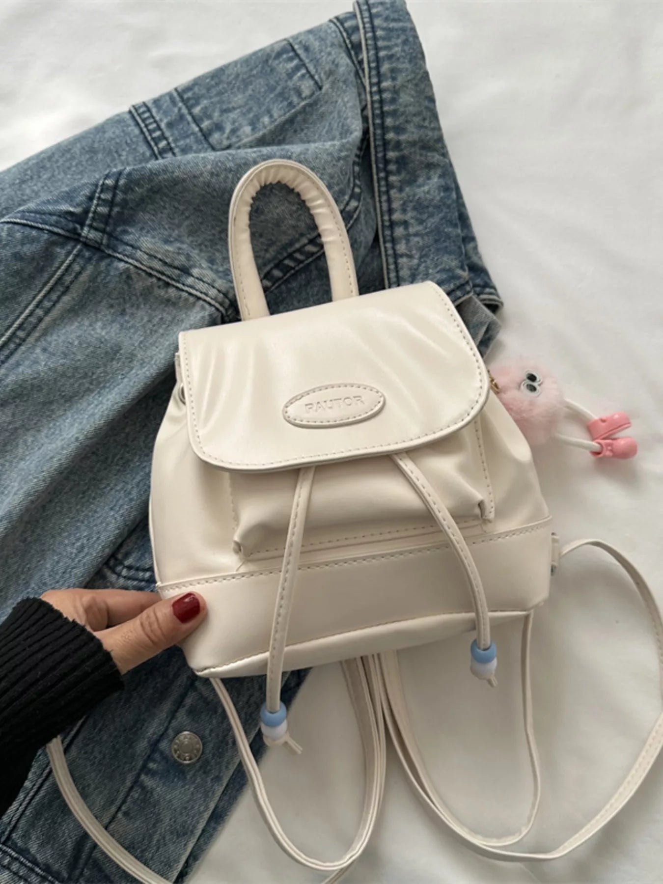 Mini Leather Drawstring Backpack Bag