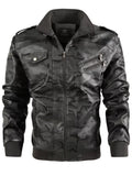 Men's Full Size Zip Up Camouflage Faux Leather Jacket Plus Size