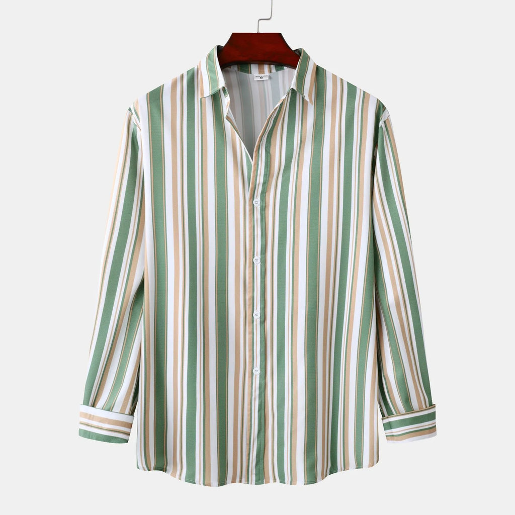 Men's Striped Button Up Long Sleeve Shirt