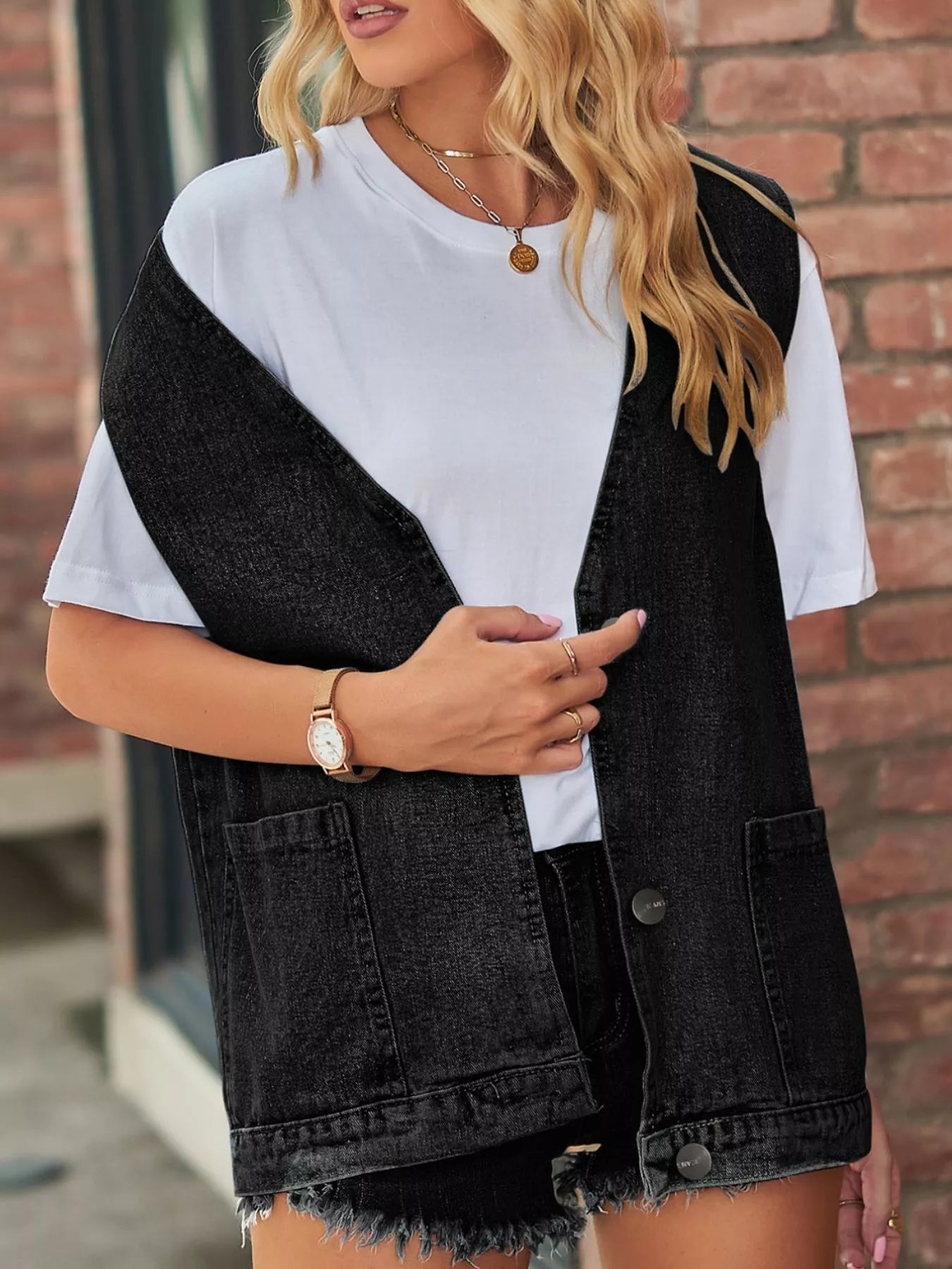 Sleeveless Button-Down Denim Jacket Vest