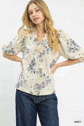 Umgee Floral Embroidered Blouse with Ruffle Trim