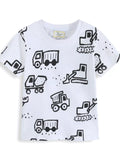 Children's Construction Vehicle Print Crew Neck Short Sleeve T-Shirt