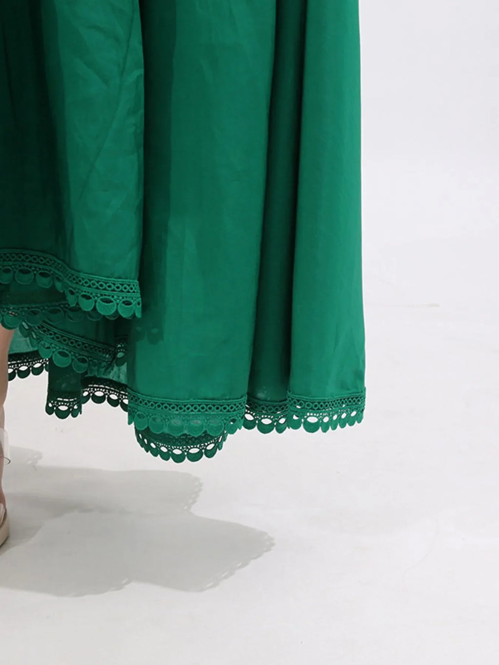 Lace Detail Notched Puff Sleeve Maxi Dress