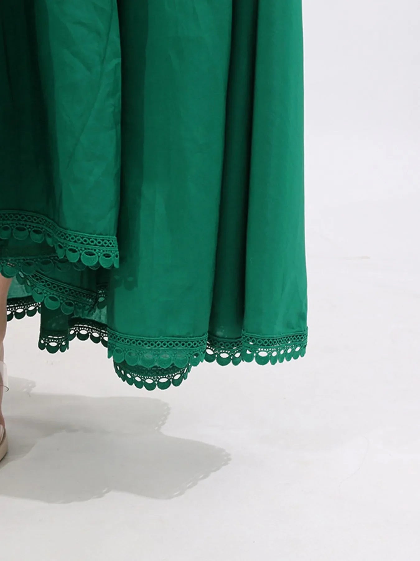 Lace Detail Notched Puff Sleeve Maxi Dress