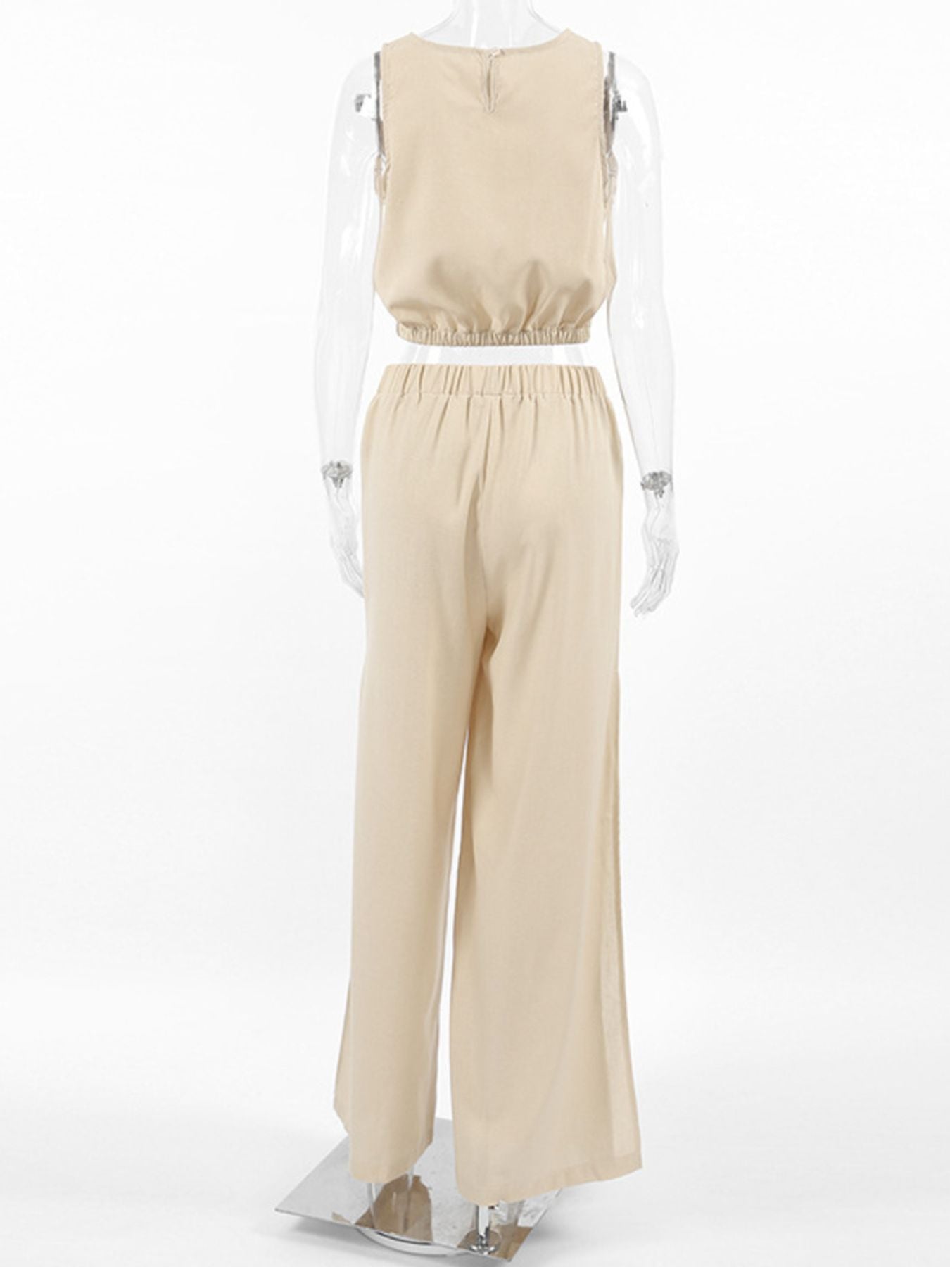 Sleeveless Crop Top and Slit Pants Set