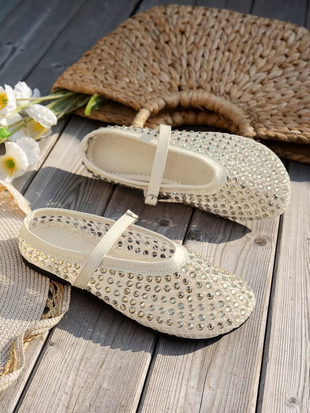 Sparkling Mesh Ballet Flats Sandals
