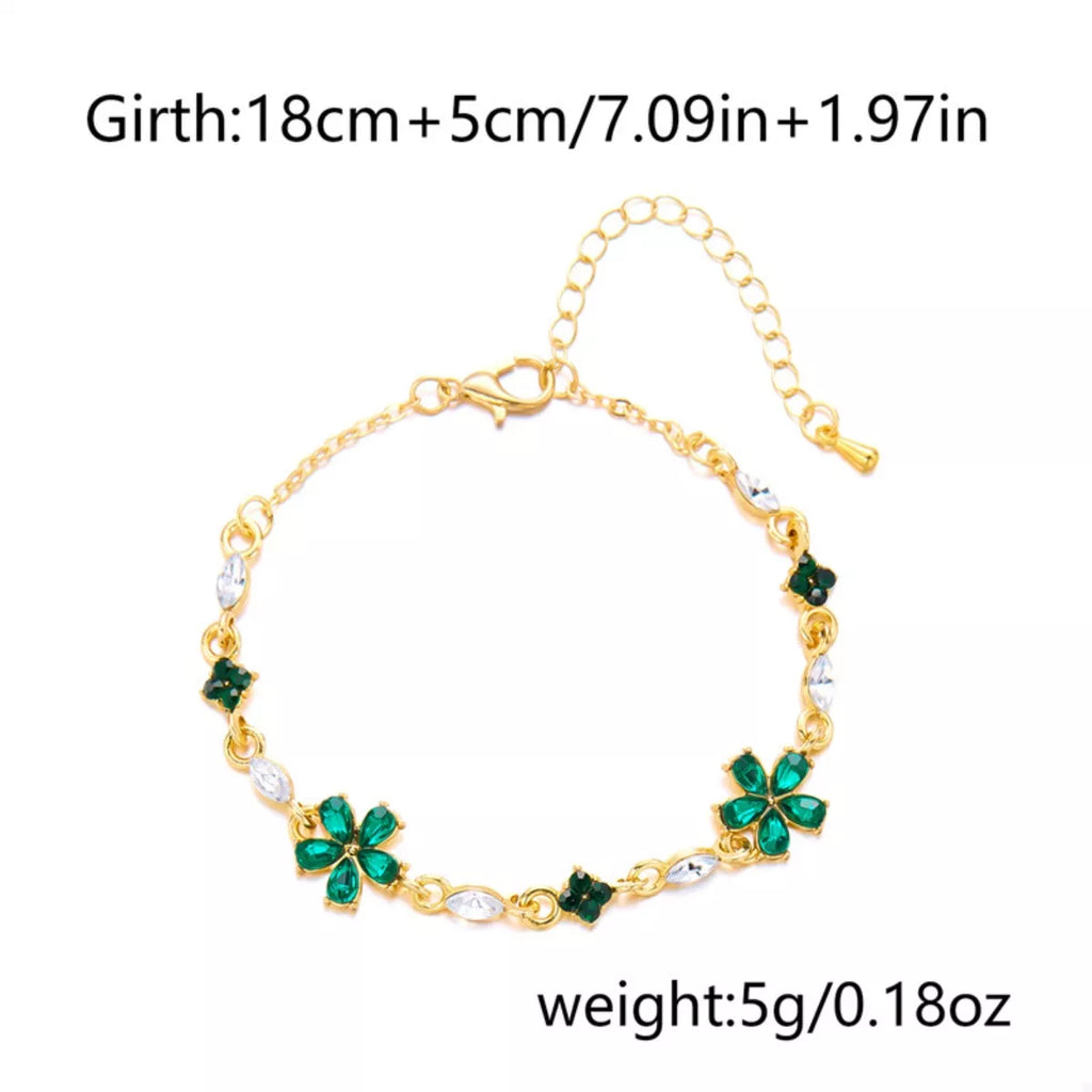 18K Gold-Plated Rhinestone Flower Bracelet