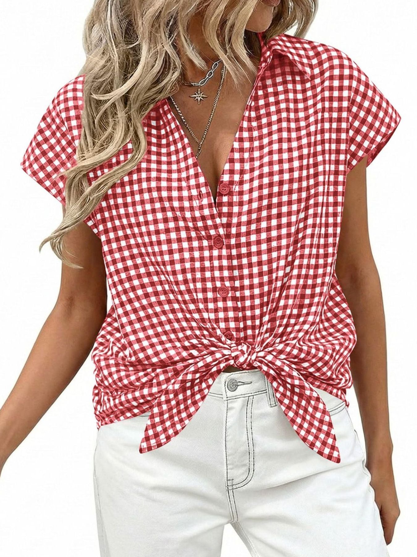 Gingham Print Button-Down Shirt