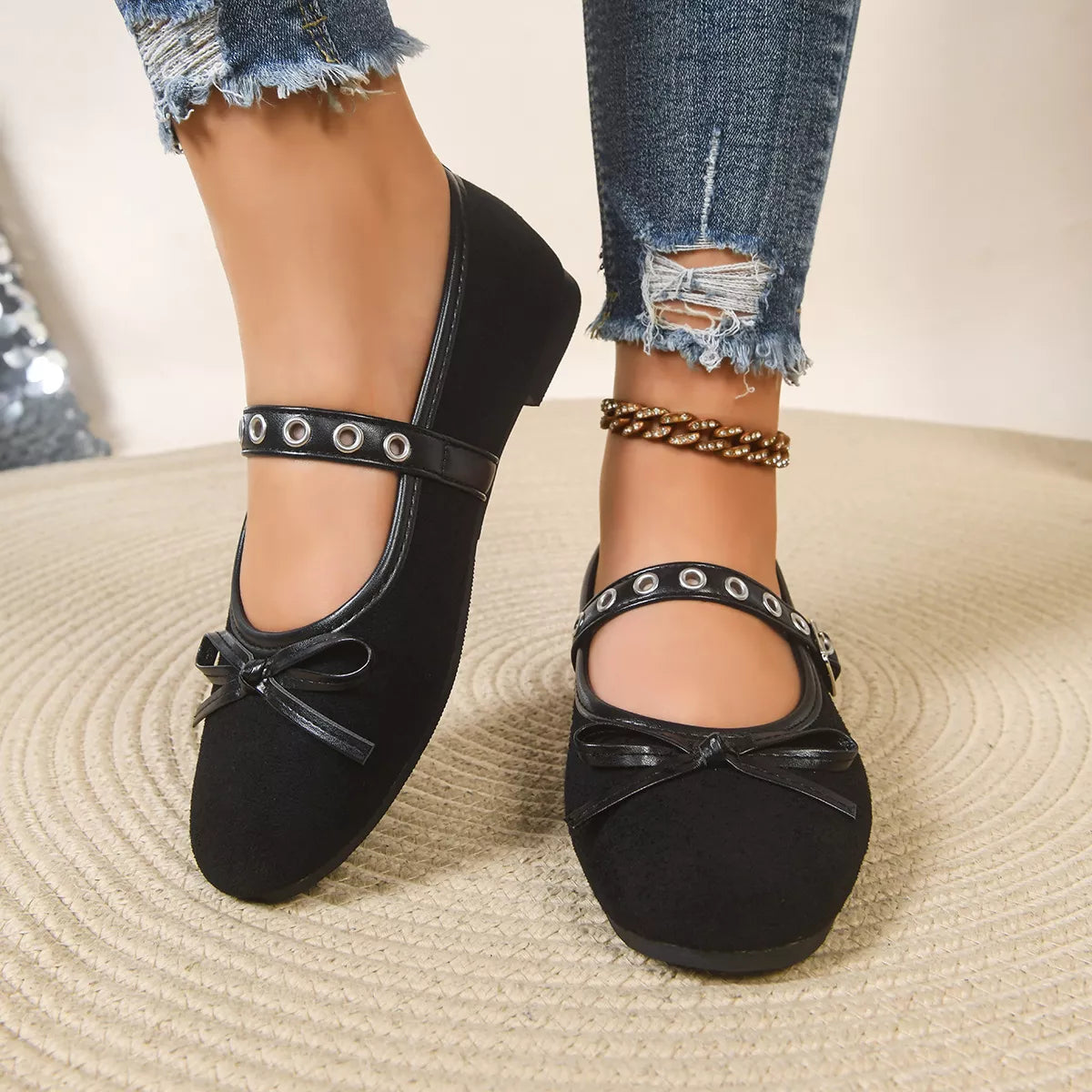 Round Toe Bow Slip-Ons