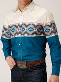 Men's Full Size Geometric Print Long Sleeve Shirt Plus Size