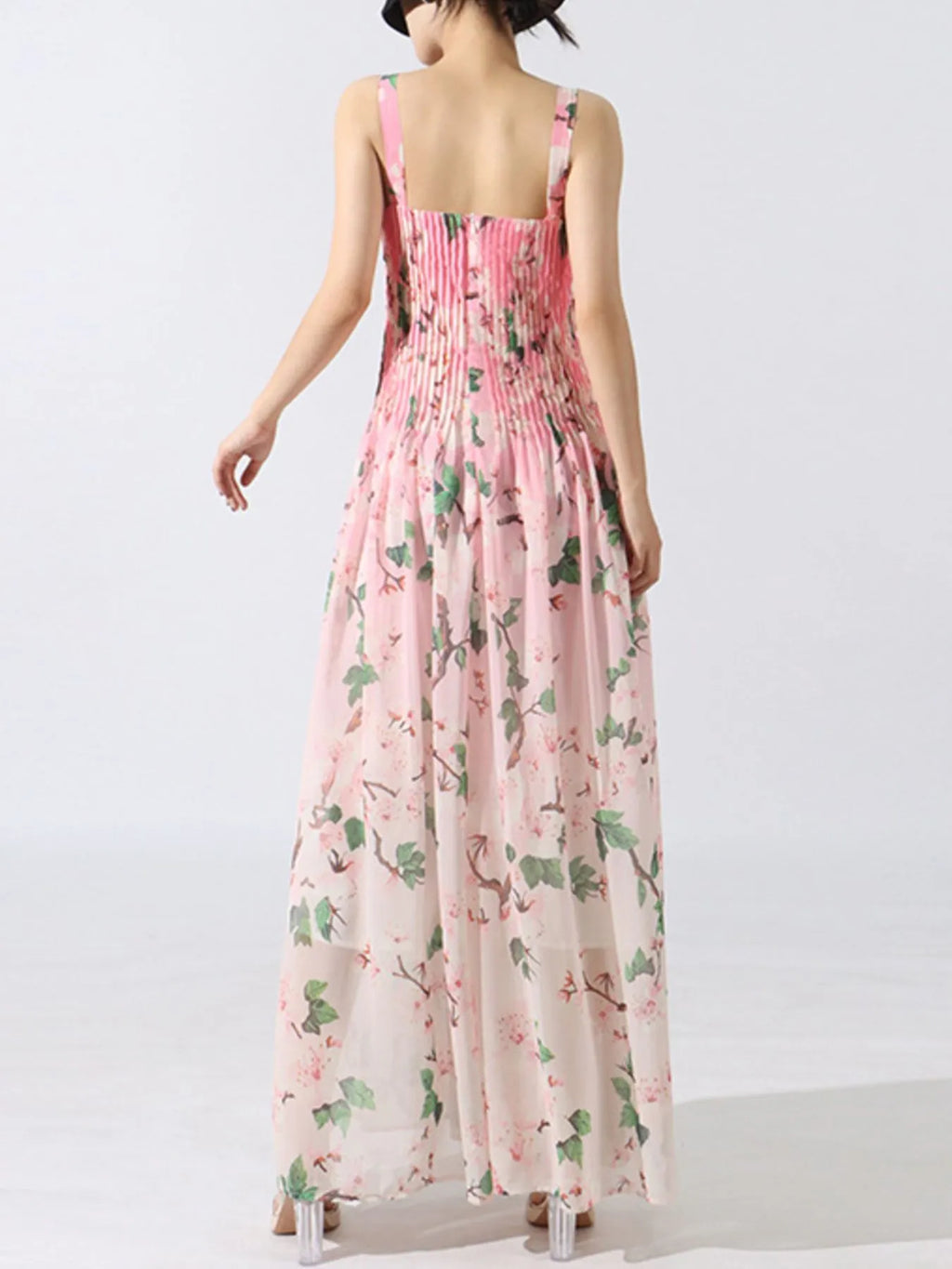 Floral Print Pleated Maxi Dress