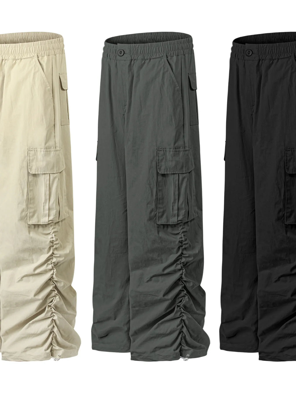 Men's Elastic Waist Wide Leg Cargo Pants with Side Pockets