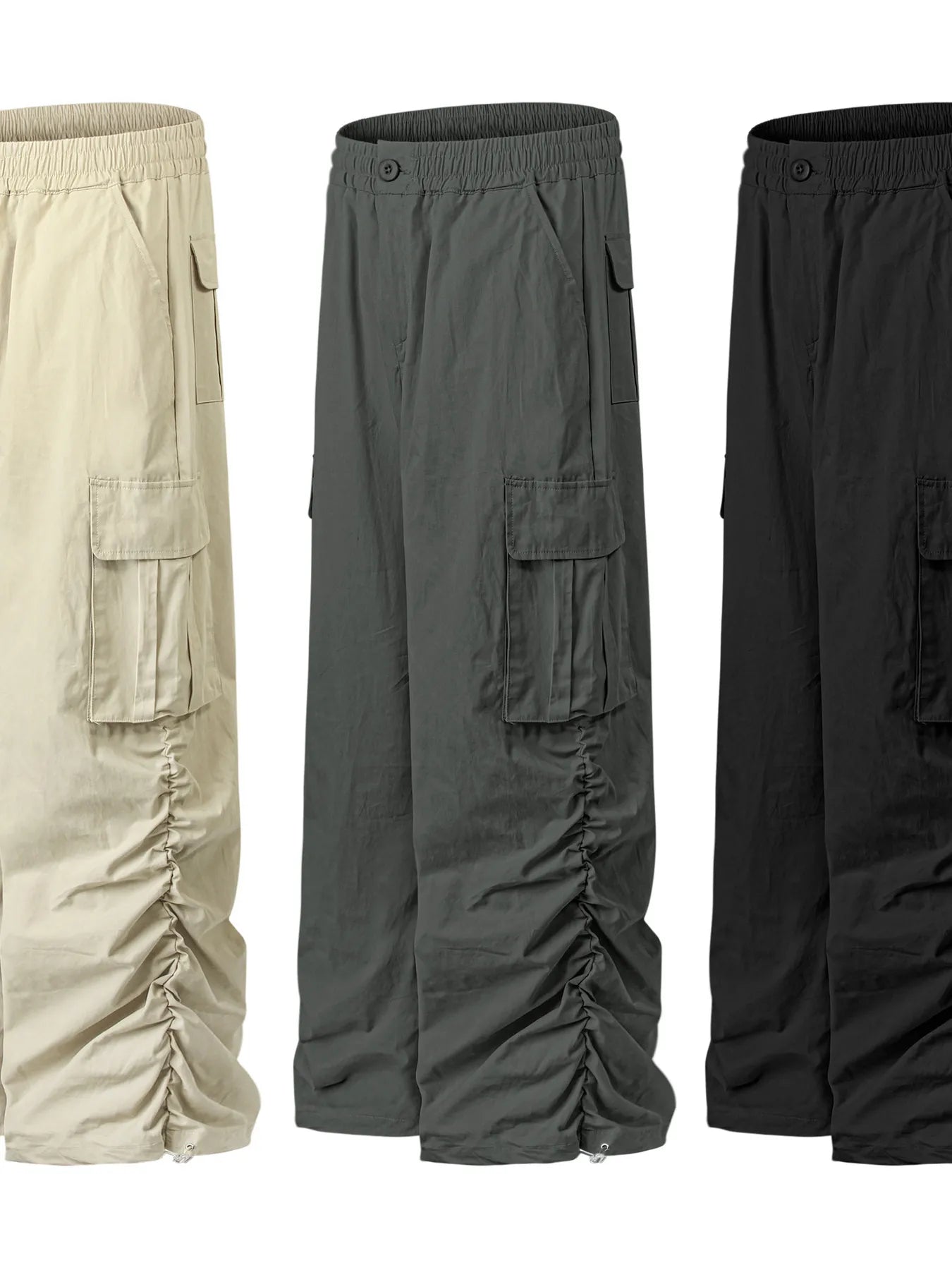 Men's Elastic Waist Wide Leg Cargo Pants with Side Pockets