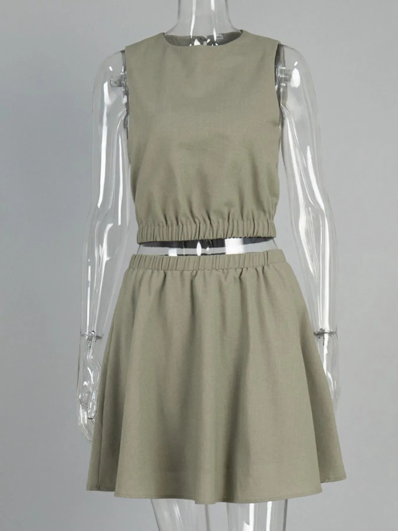 Round Neck Sleeveless Top and Skirt Set