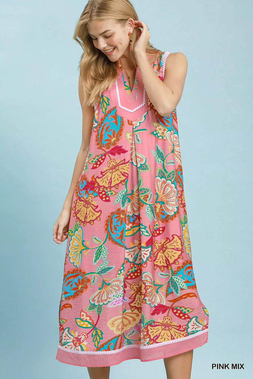 Umgee Paisley Floral Sleeveless Midi Dress