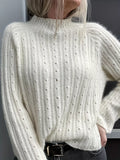 Mock Neck Eyelet Knit Top