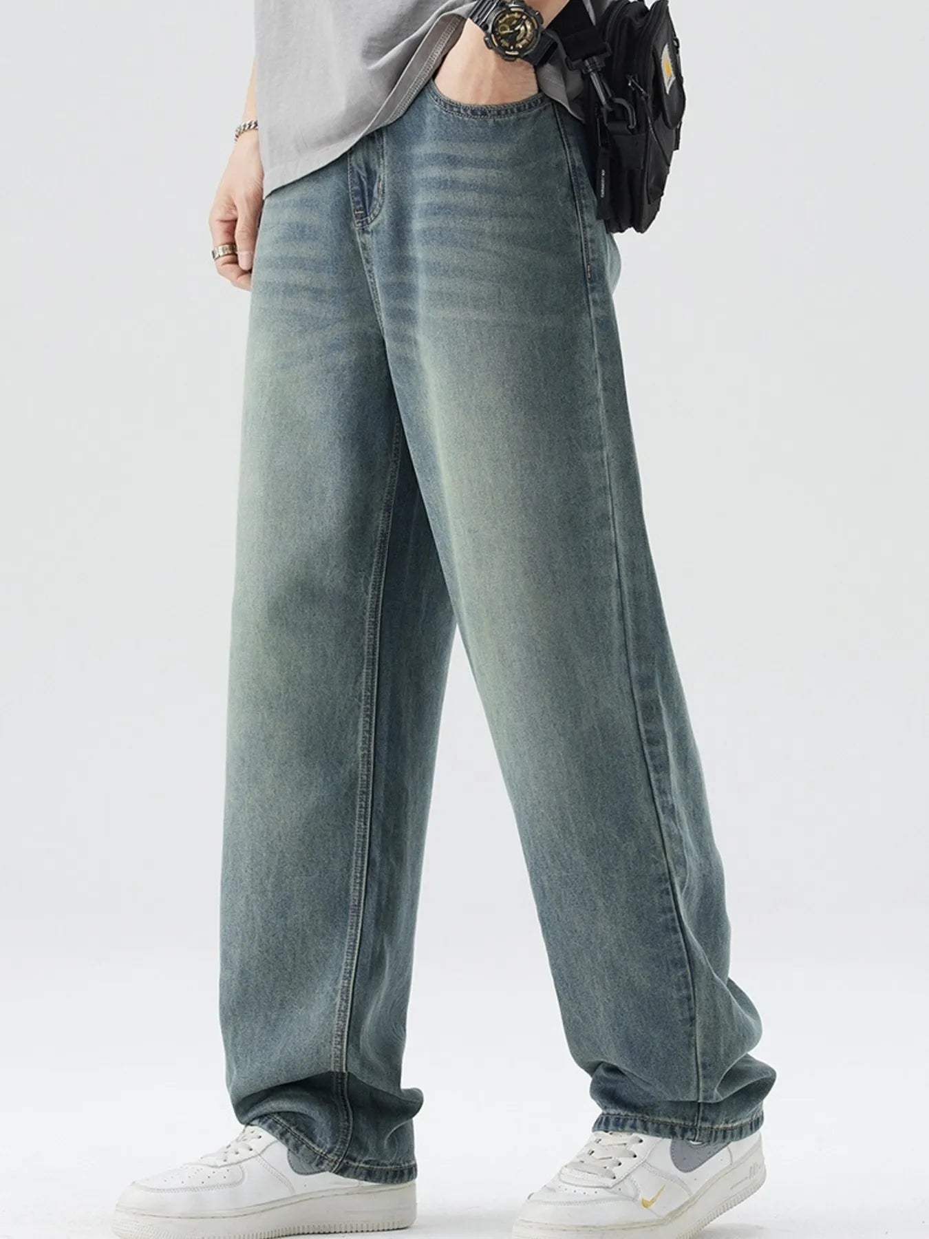 Men's Washed Wide Leg Relaxed Fit Jeans