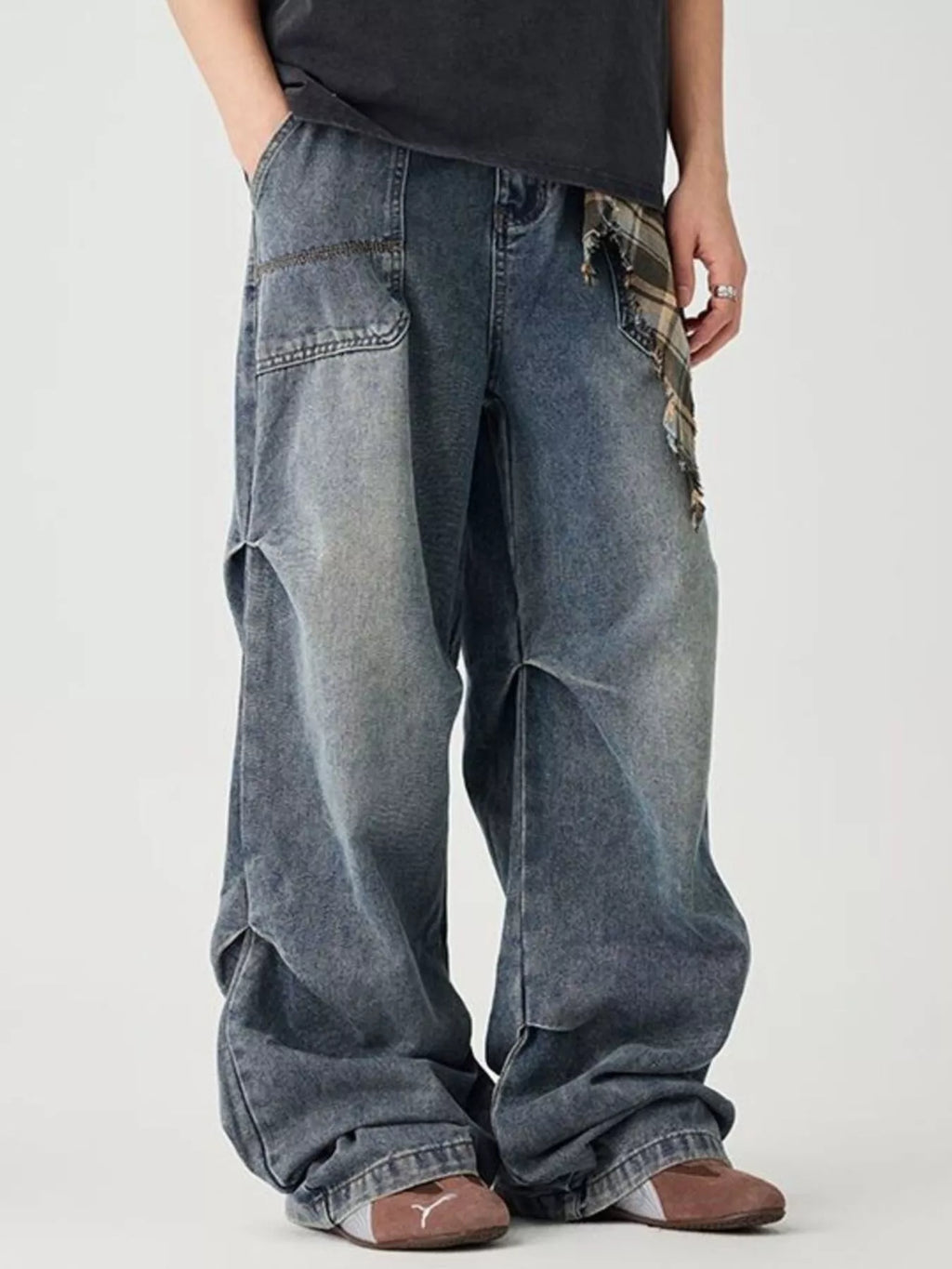Men's Distressed Wide Leg Jeans