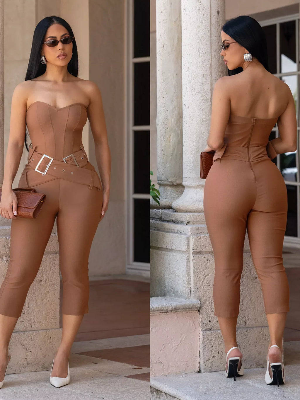 Belted Tube Skinny Jumpsuit