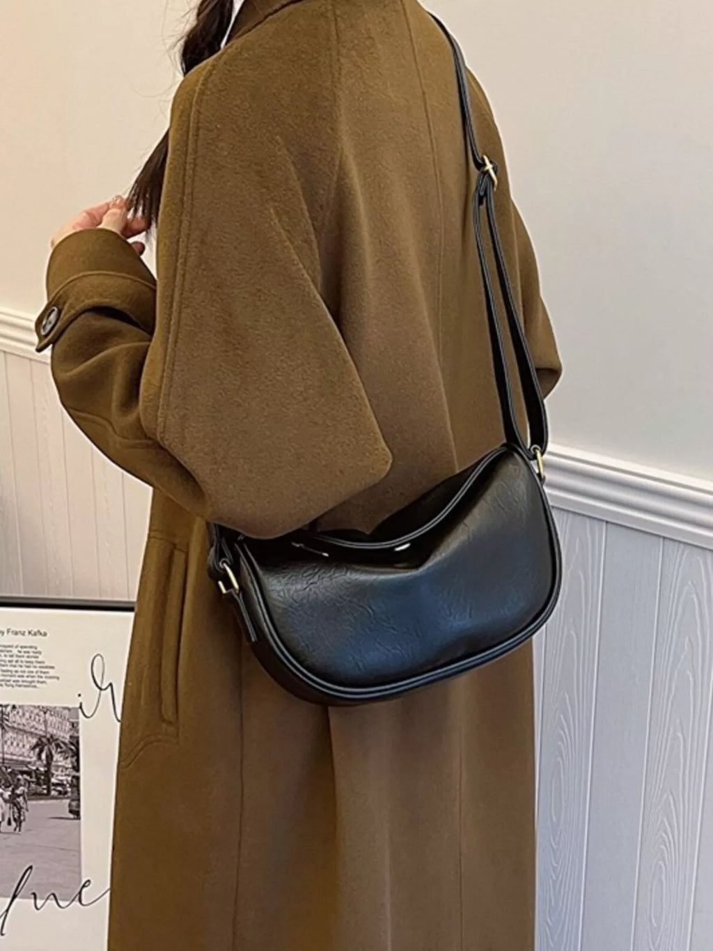 Elegant PU Leather Crescent Crossbody Bag