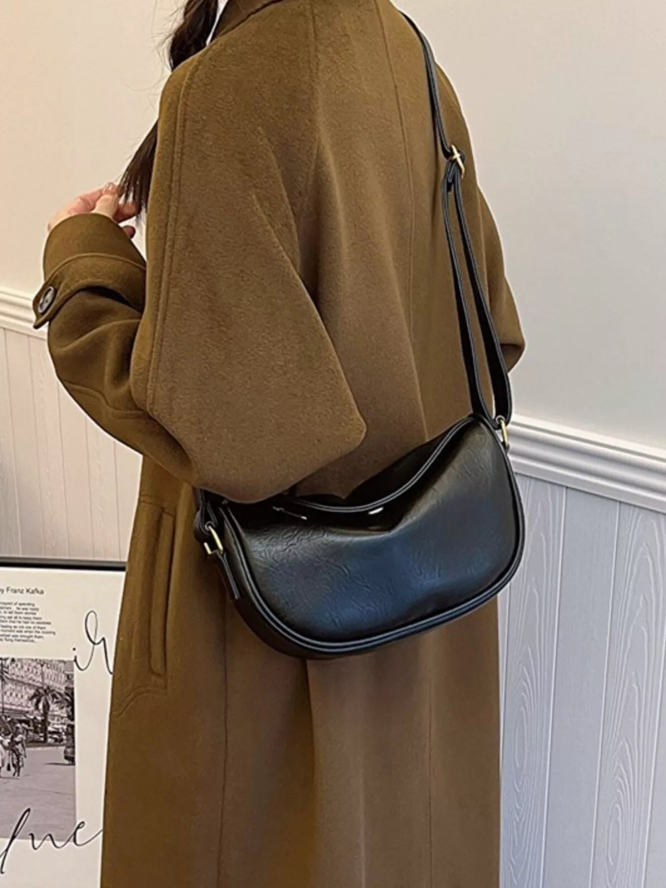 Elegant PU Leather Crescent Crossbody Bag
