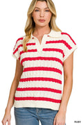 Zenana Textured Stripe Collared Sweater Vest