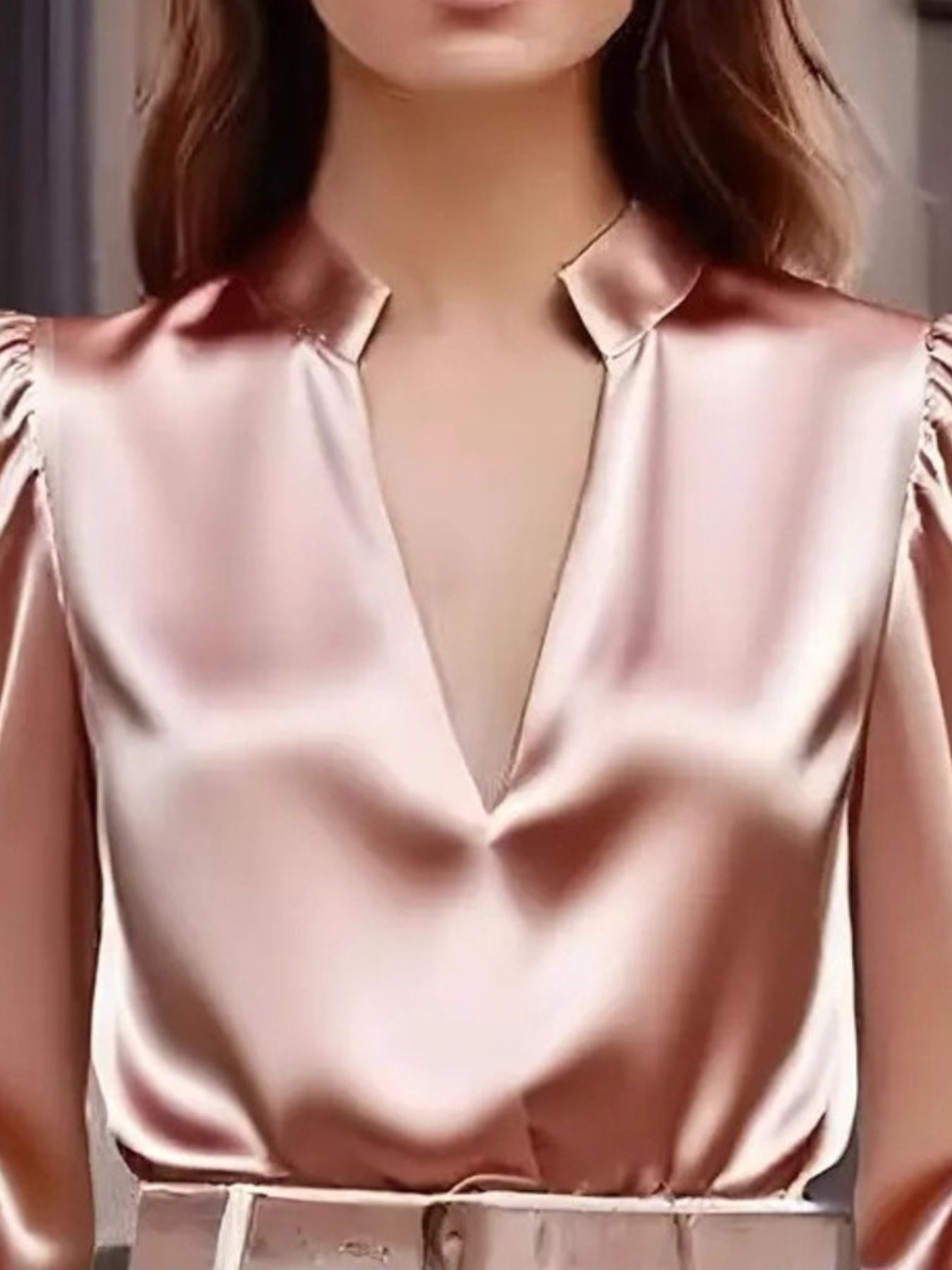 Notched Long Sleeve Blouse