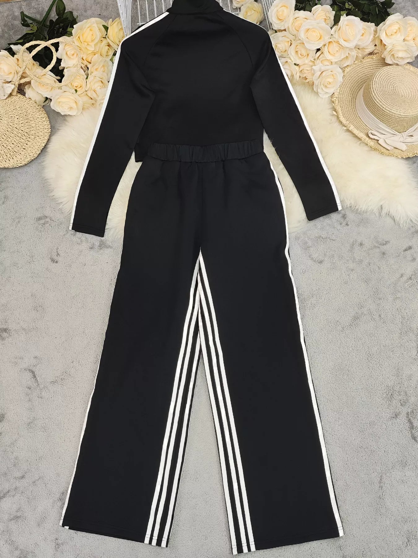 Striped Zip Up Top and Pants Set