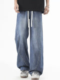 Men's Plus Size Vintage Wide Leg Jeans with Drawstring