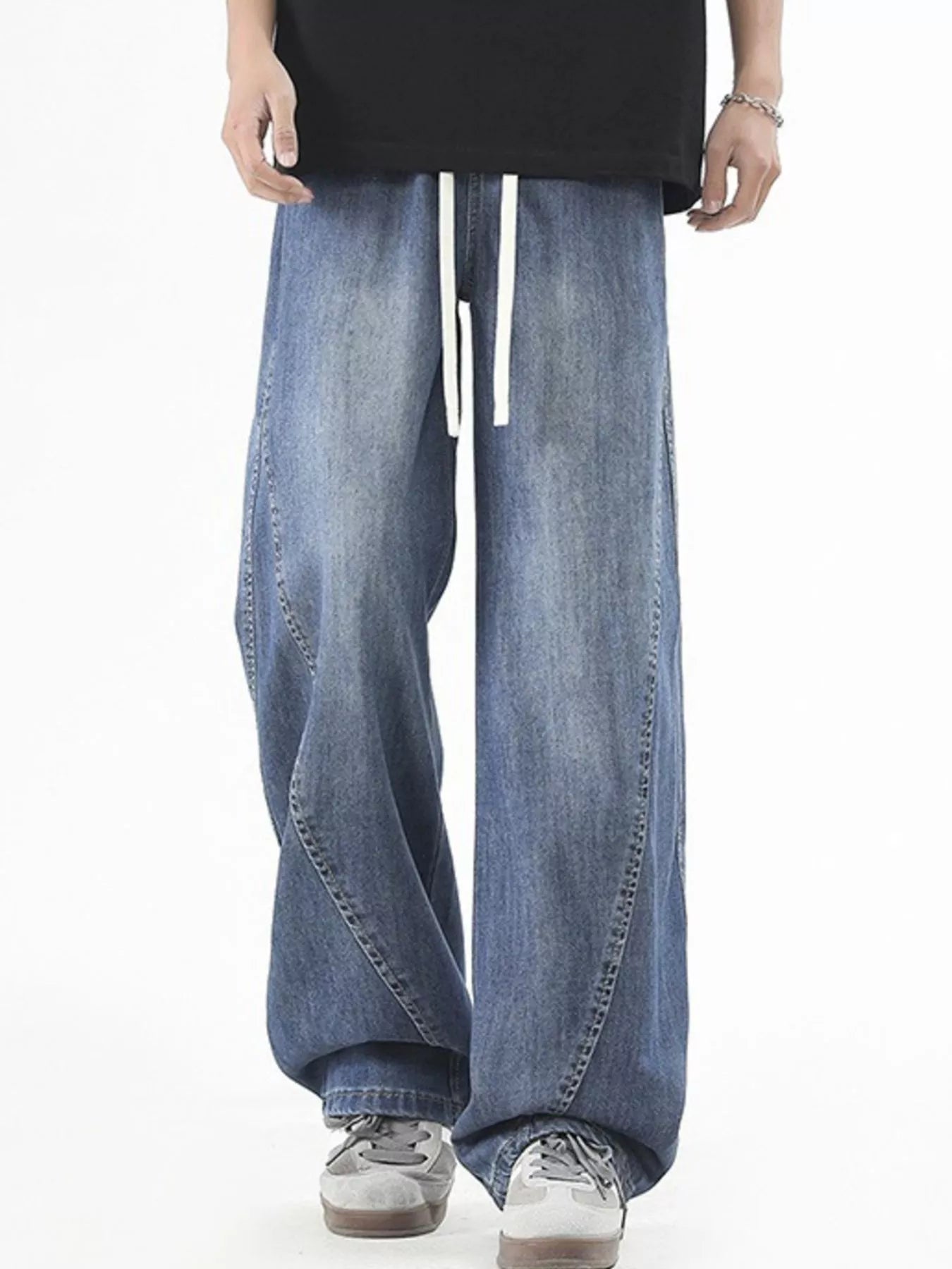 Men's Plus Size Vintage Wide Leg Jeans with Drawstring