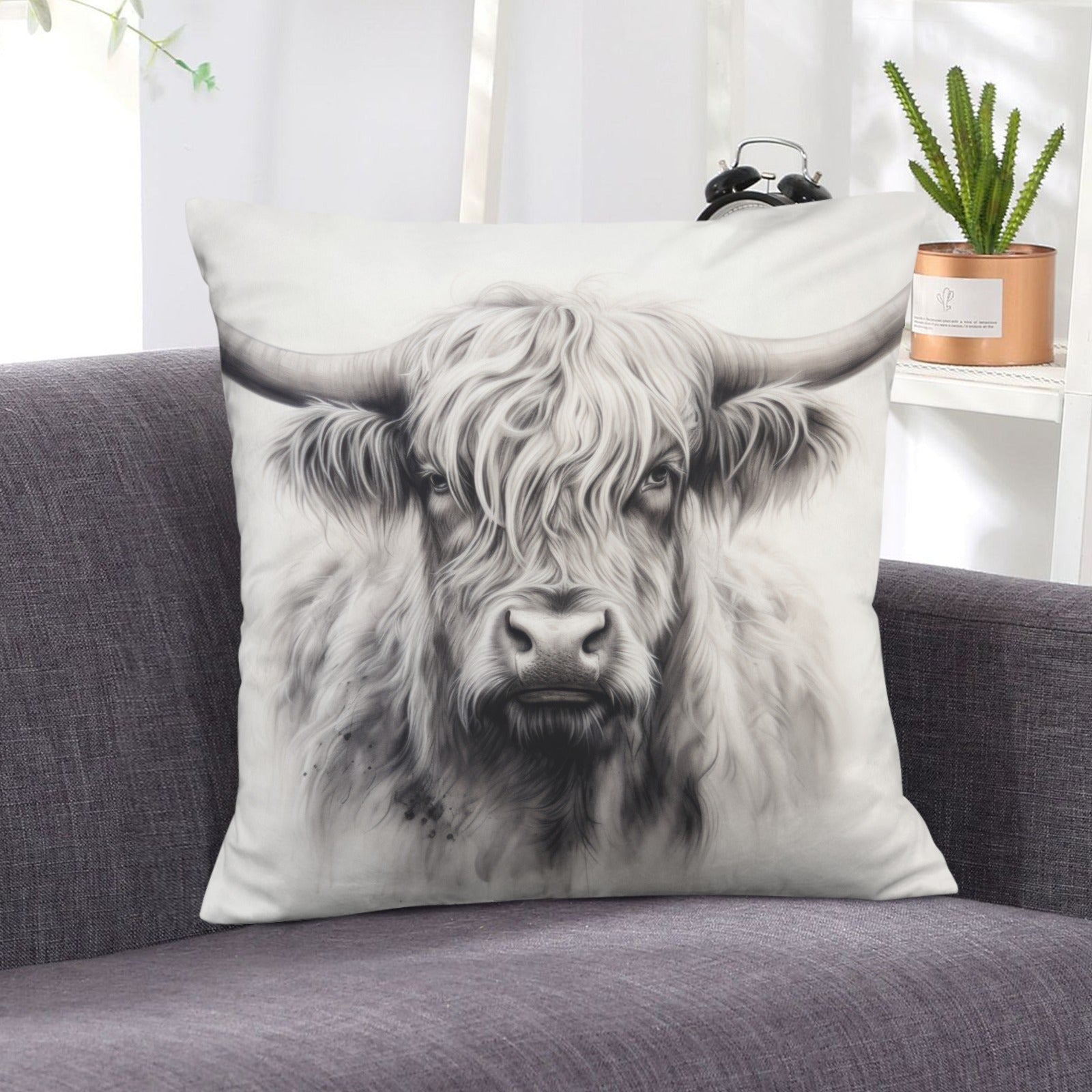 Baha Ranch Black White Highland Velvety Soft Pillow Cover Made in America