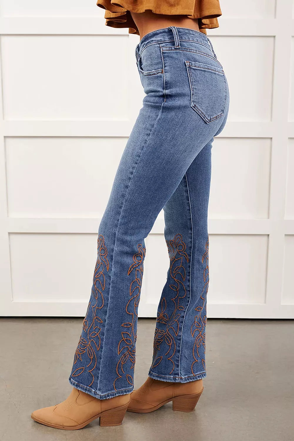 Embroidered Flare Leg Jeans