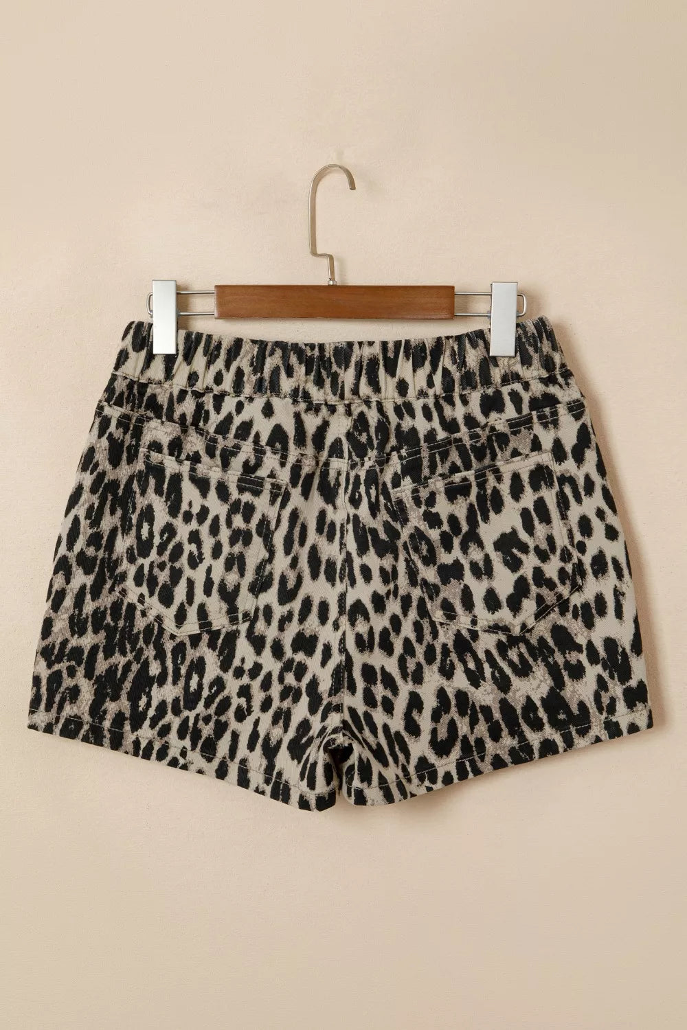 Leopard Print Lace-up Elastic Waistband Mid Rise Denim Shorts