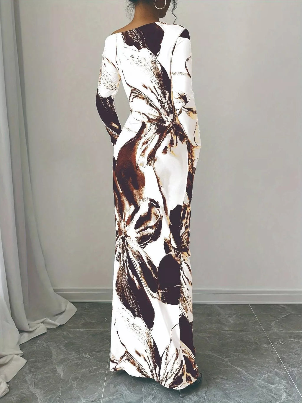 Floral Print One Shoulder Maxi Dress
