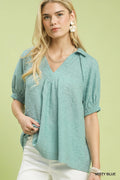 Umgee Textured Trim Detail Short Sleeve Top