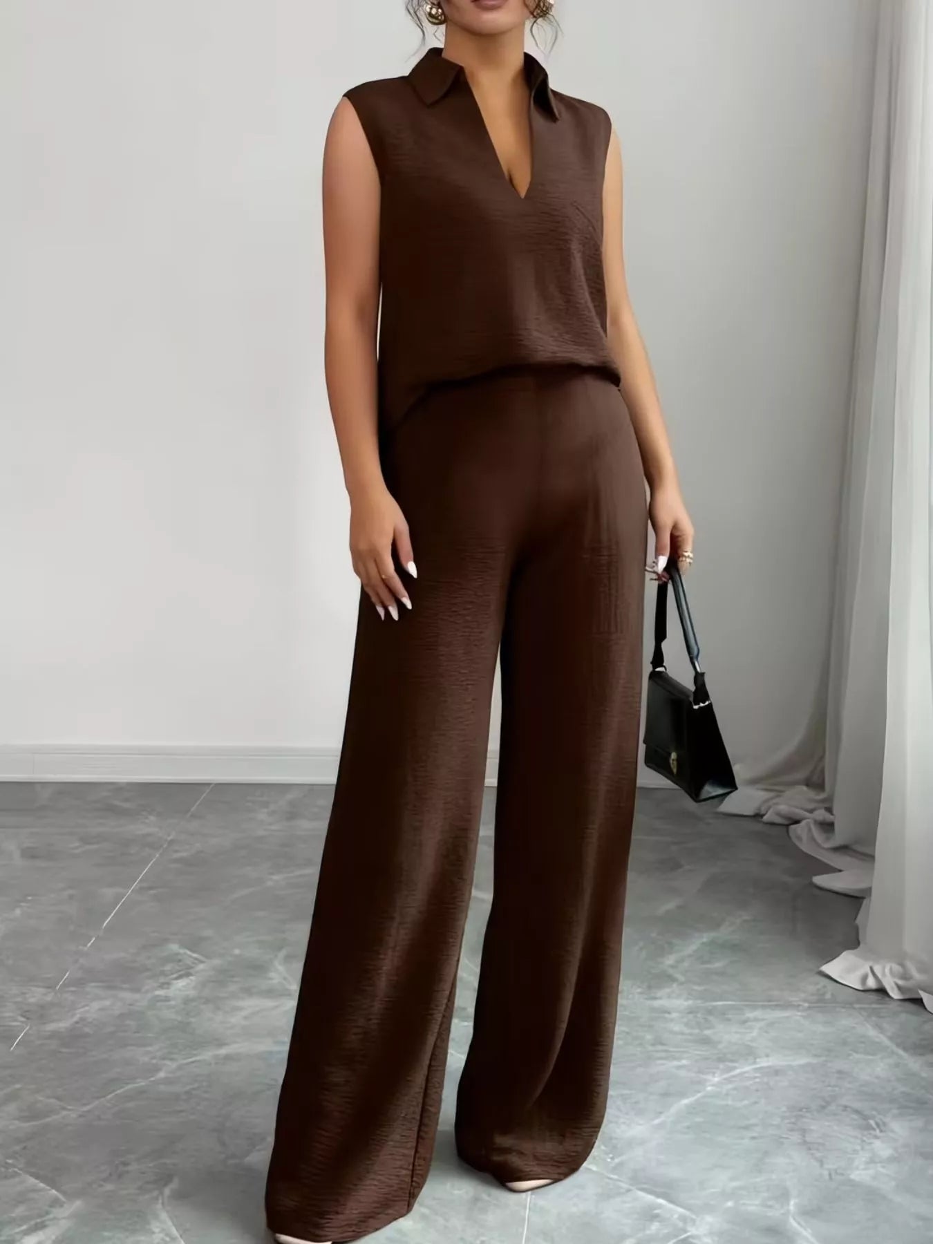 Sleeveless Top and Wide Leg Pants Set