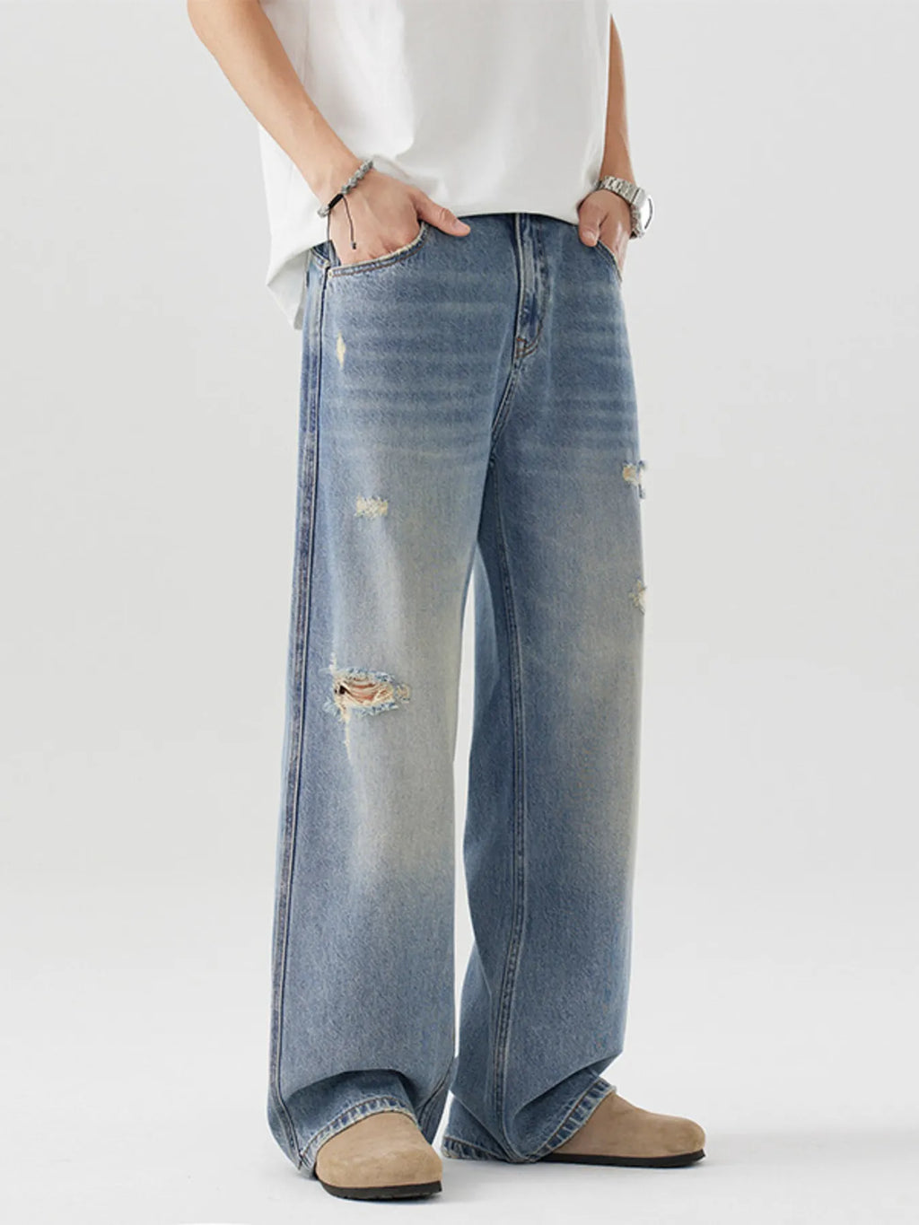 Men's Distressed Wide Leg Jeans