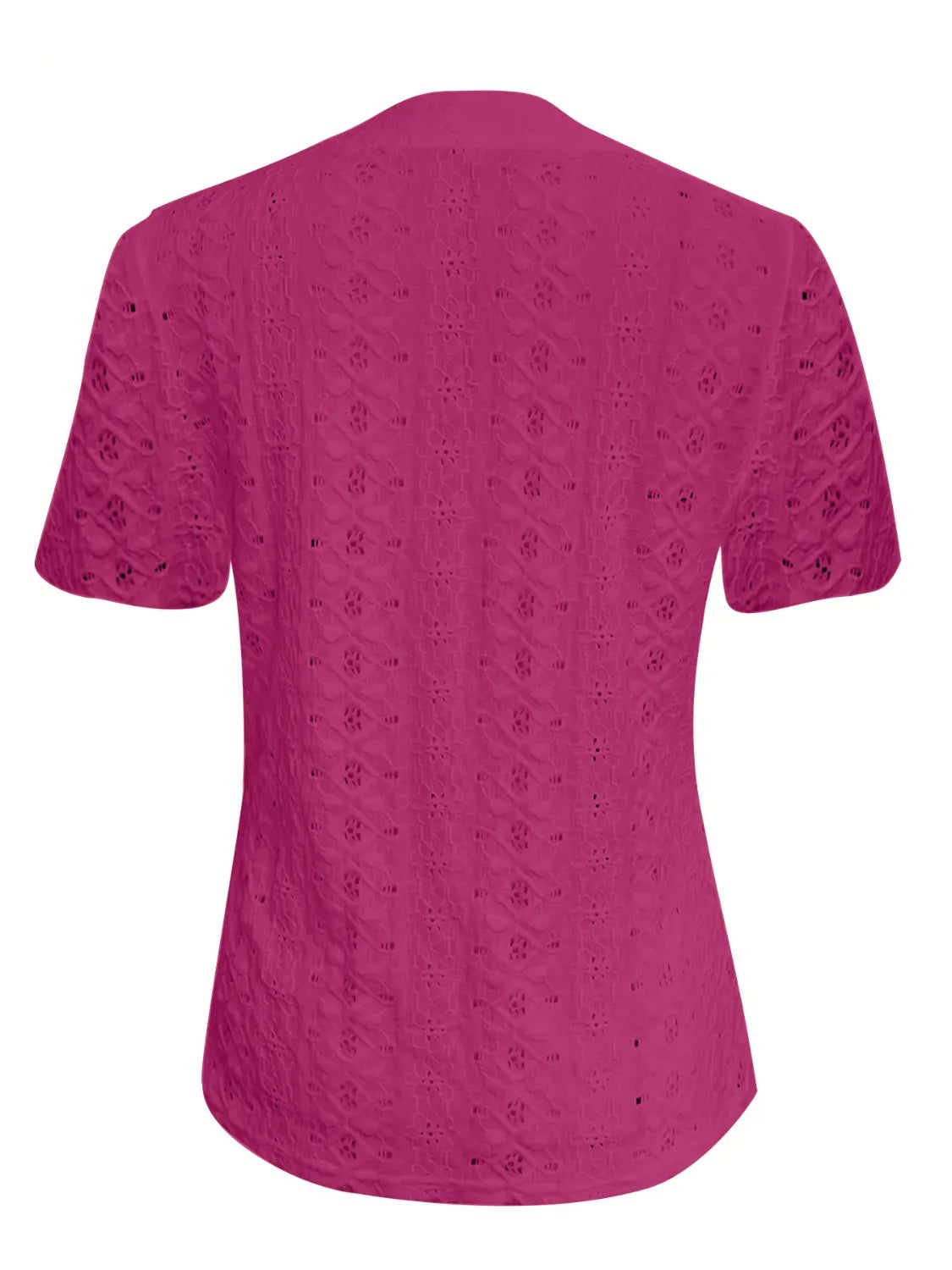 Openwork Notched Short Sleeve Top