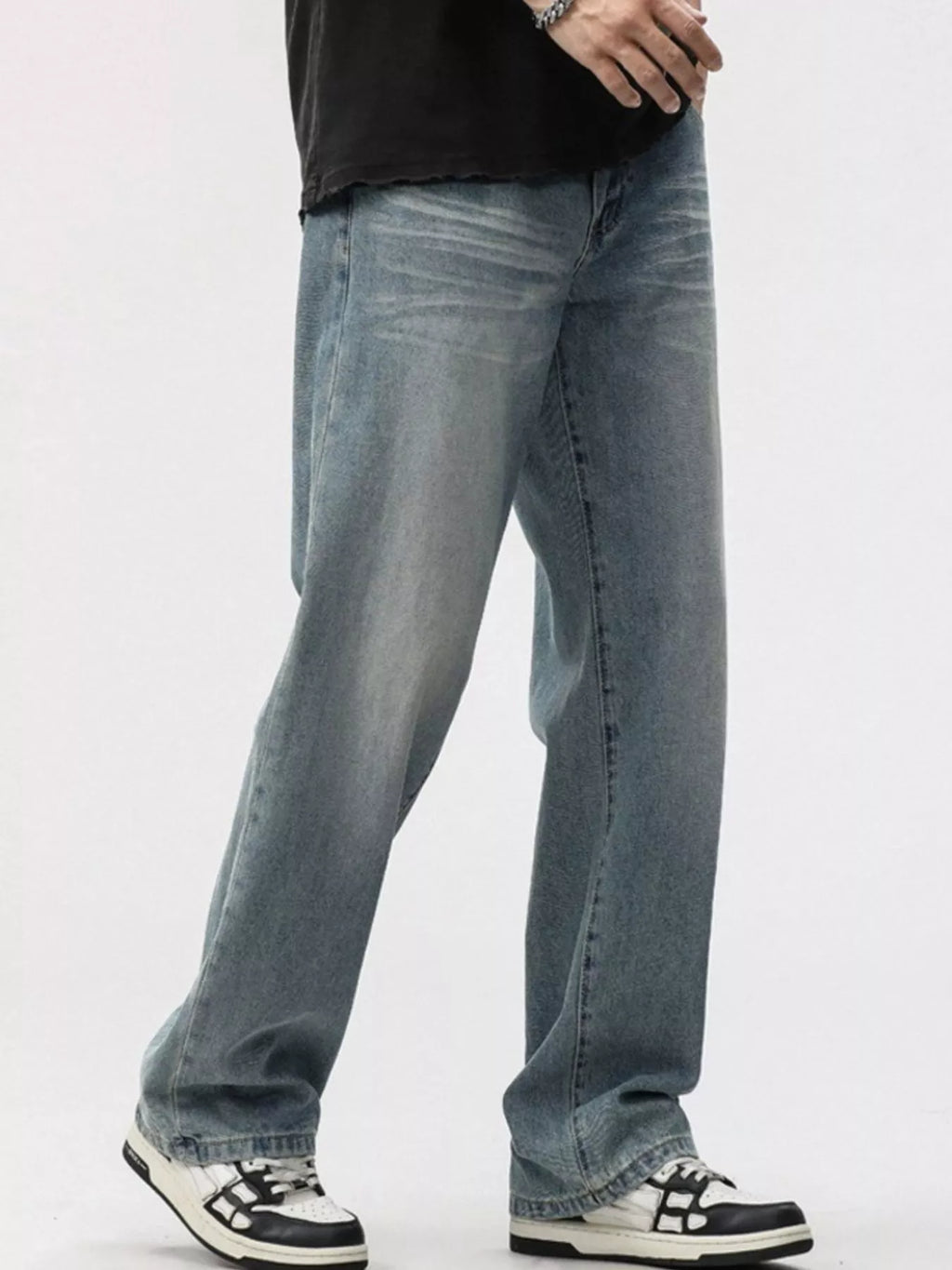 Men's Washed Wide Leg Jeans