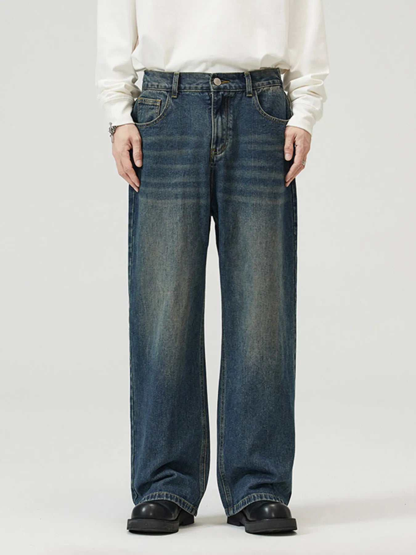 Men's Full Size Washed Straight Jeans Plus Size