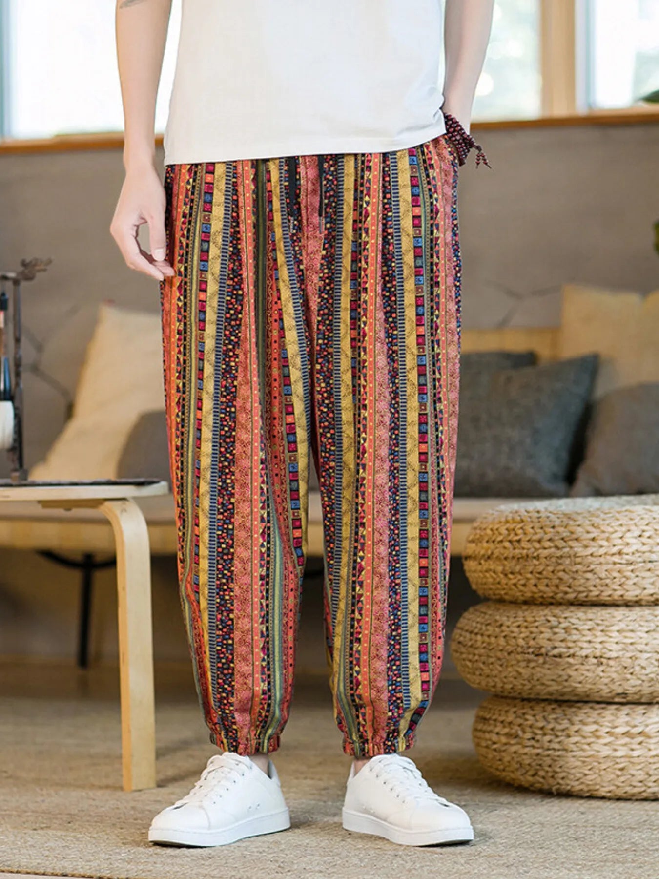 Men's Plus Size Striped Loose Fit Joggers