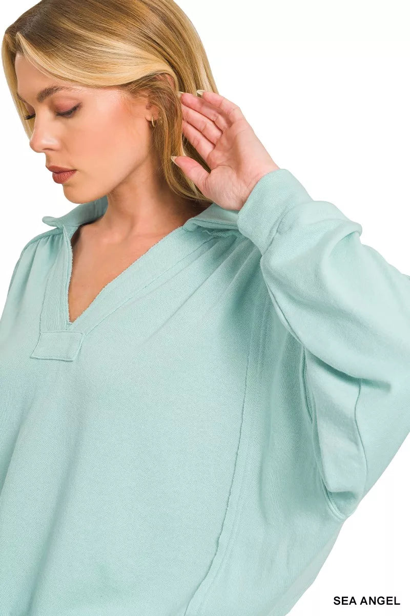 Zenana French Terry Collared Exposed Seam Sweatshirt