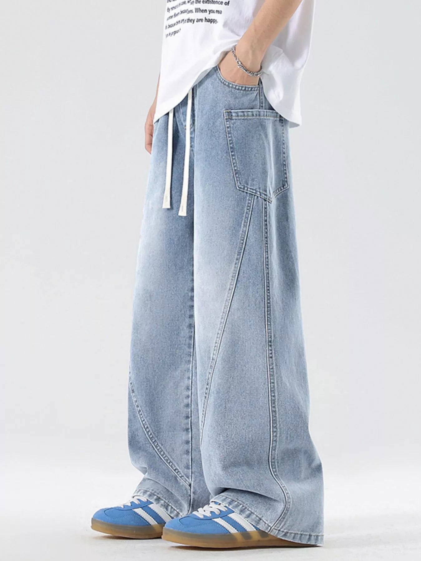 Men's Full Size Vintage Wash Wide Leg Jeans Plus Size