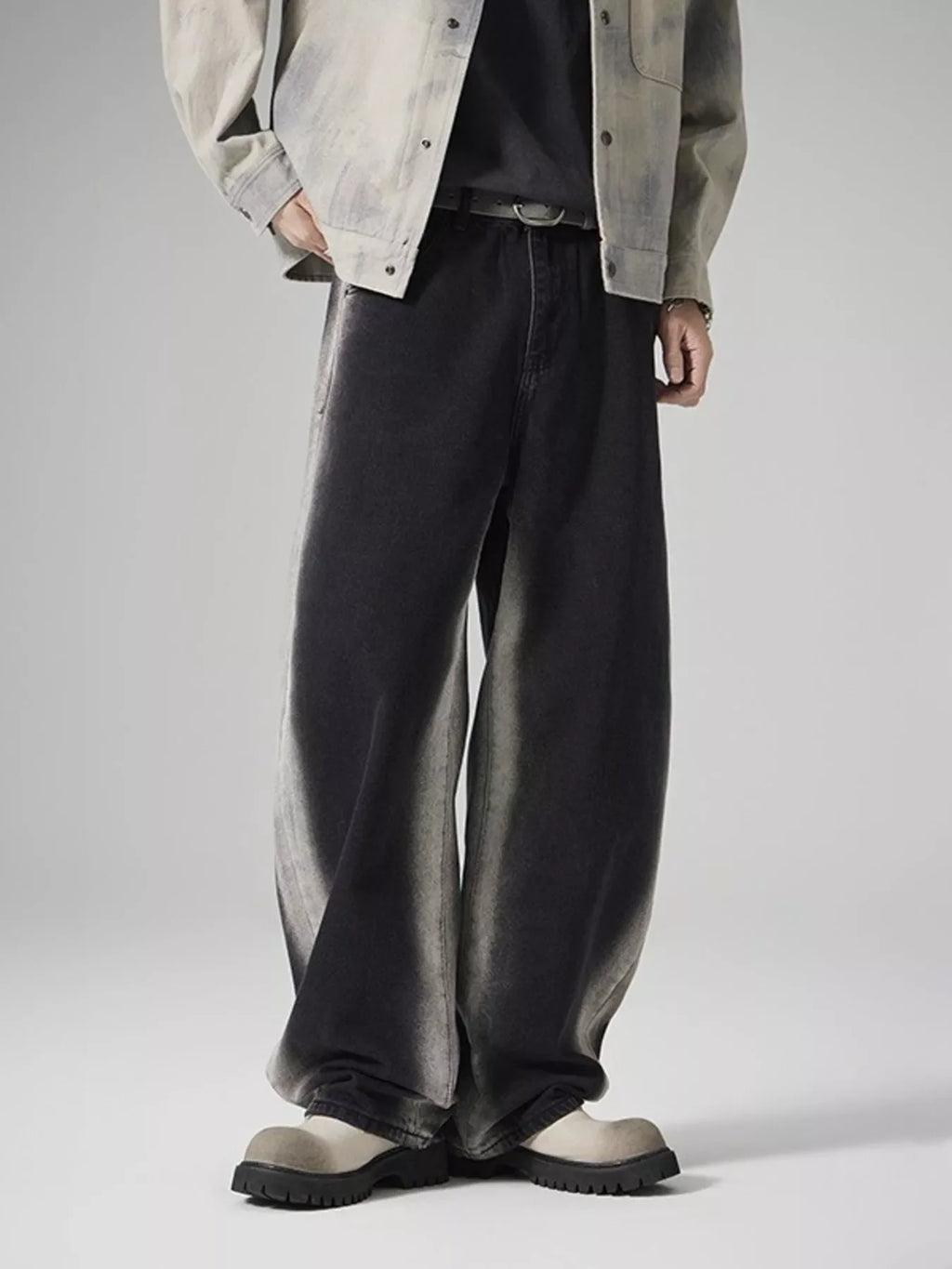 Men's Plus Size Washed Wide Leg Jeans